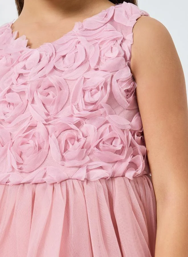 Take Two  Girls Pink Flower Details Mesh Sleeveless Dress for Women | Best Price UAE
